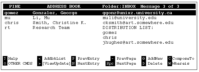 [Graphic of a Pine Address Book Screen]